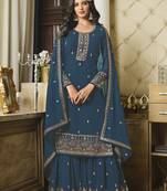 Aqua Blue Colour Heavy Embroidery Work Sharara Dress For Eid