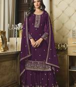 Purple Colour Heavy Embroidery Work Sharara Dress For Eid
