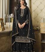 Black Colour Heavy Embroidery Work Sharara Dress For Eid