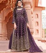 Wine Colour Designer Embroidery Work Pattern Sharara Suit For Wedding