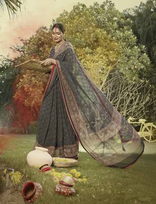Black woven georgette saree with blouse 4