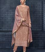 Fawn Embroidered Georgette Straight Suit Free size full stitched Up To 42" Size