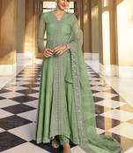 Green Embroidered Art Silk Anarkali Suit Free size full stitched Up To 42" Size