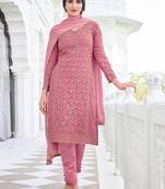Pink Embroidered Georgette Semi-Stitched Straight Suit Up To 42" Size