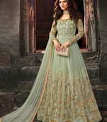 Green Embroidered Net Semi-Stitched Anarkali Suit Up To 42" Size