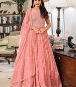 Pink Embroidered Georgette Anarkali Suit Free size full stitched Up To 42" Size