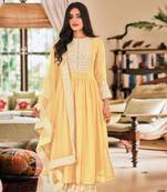 Yellow Embroidered Georgette  Anarkali Suit Free size full stitched Up To 42" Size
