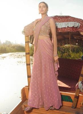Mauve Embroidered Georgette Semi-Stitched Palazzo Suit. 1