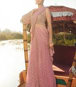 Mauve Embroidered Georgette Semi-Stitched Palazzo Suit.