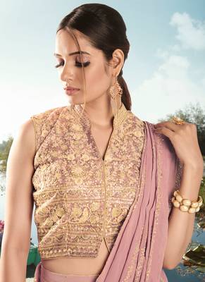 Mauve Embroidered Georgette Semi-Stitched Palazzo Suit. 2