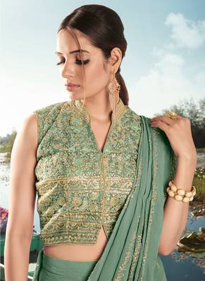 Sea Green Party Wear Palazzo Suit for Women 2