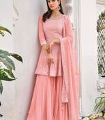 Pink Embroidered Georgette Semi-Stitched Anarkali Suit Up To 42" Size
