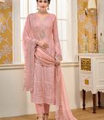 Pink Embroidered Georgette  Straight Suit Free size full stitched Up To 42" Size