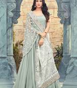Dusty Blue Embroidered Georgette Semi-Stitched Anarkali Suit Up To 42" Size