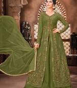 Green Embroidered Net Semi-Stitched Anarkali Suit Up To 42" Size