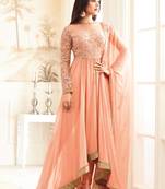 Light Orange Embroidered Georgette Semi-Stitched Anarkali Suit Up To 42" Size