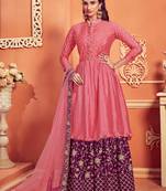 Pink and Purple Chiffon Threadwork Anarkali Salwar Suit