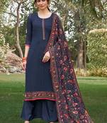 Blue Embroidered Georgette  Straight Suit Free size full stitched Up To 42" Size