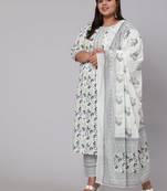 Grey Printed Cotton Kurta Palazzo With Dupatta Set