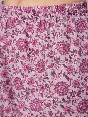Lavender Printed Cotton Kurta Palazzo With Dupatta Set 3