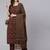 Brown Printed Cotton Kurta Trouser With Dupatta Set