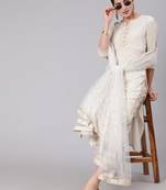 White Printed Viscose rayon Kurta Palazzo With Dupatta Set