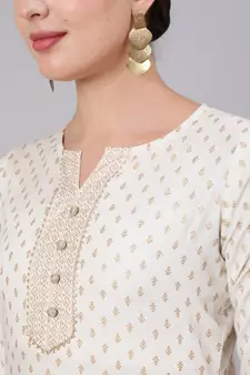 White Printed Viscose rayon Kurta Palazzo With Dupatta Set