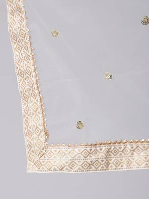 White Printed Viscose rayon Kurta Palazzo With Dupatta Set 4