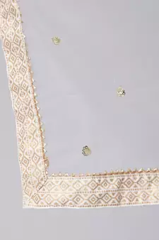 White Printed Viscose rayon Kurta Palazzo With Dupatta Set