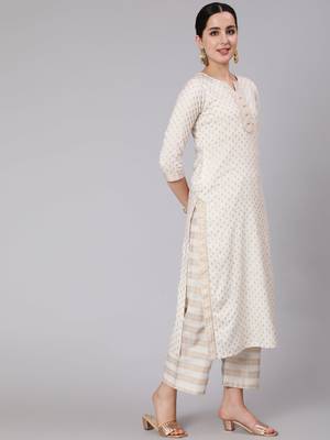 White Printed Viscose rayon Kurta Palazzo With Dupatta Set 5