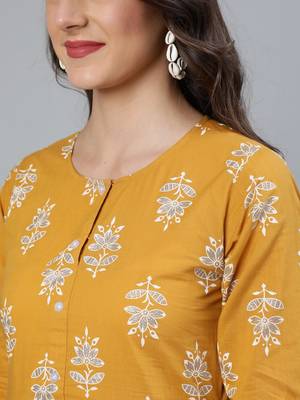 Mustard Printed Cotton Kurta Trouser With Dupatta Set 2