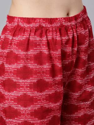 Red Printed Cotton Kurta Palazzo With Dupatta Set 3