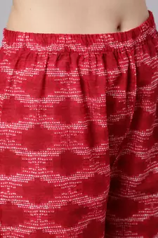 Red Printed Cotton Kurta Palazzo With Dupatta Set