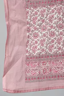 Pink Printed Cotton Kurta Palazzo With Dupatta Set