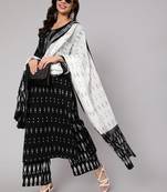Black Printed Cotton Kurta Palazzo With Dupatta Set