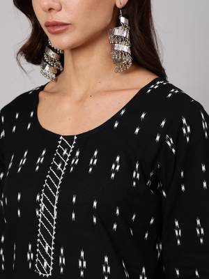 Black Printed Cotton Kurta Palazzo With Dupatta Set 2