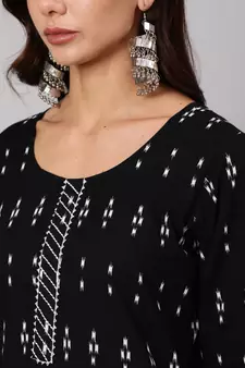 Black Printed Cotton Kurta Palazzo With Dupatta Set