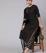 Black Printed Viscose rayon Kurta Palazzo With Dupatta Set
