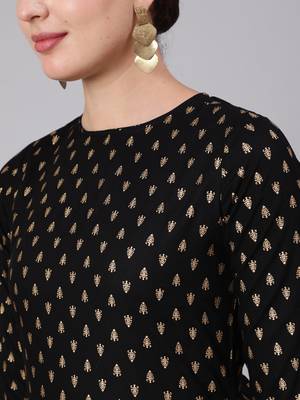 Black Printed Viscose rayon Kurta Palazzo With Dupatta Set 2
