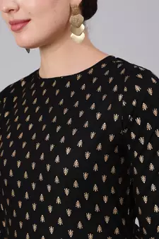 Black Printed Viscose rayon Kurta Palazzo With Dupatta Set