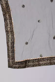 Black Printed Viscose rayon Kurta Palazzo With Dupatta Set