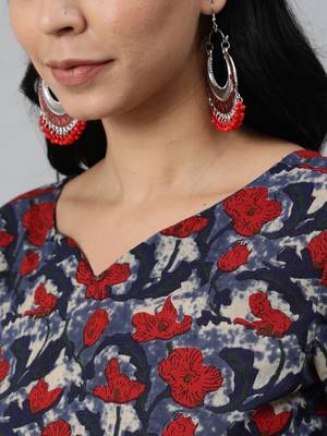 Blue Printed Cotton Kurta Palazzo With Dupatta Set 2