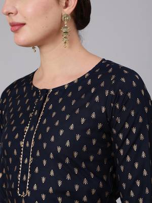 Navy Blue Printed Viscose rayon Kurta Palazzo With Dupatta Set 2