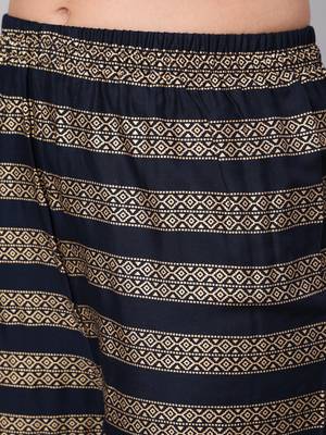 Navy Blue Printed Viscose rayon Kurta Palazzo With Dupatta Set 3