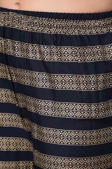 Navy Blue Printed Viscose rayon Kurta Palazzo With Dupatta Set