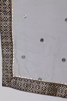 Navy Blue Printed Viscose rayon Kurta Palazzo With Dupatta Set