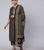 Black Printed Cotton Kurta Palazzo With Dupatta Set