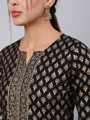 Black Printed Cotton Kurta Palazzo With Dupatta Set 2