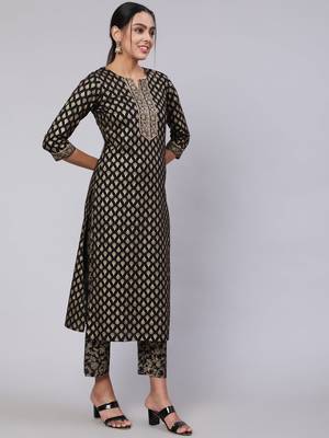 Black Printed Cotton Kurta Palazzo With Dupatta Set 5