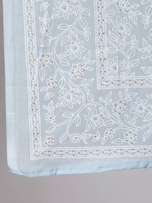 Blue Printed Cotton Kurta Trouser With Dupatta Set 4